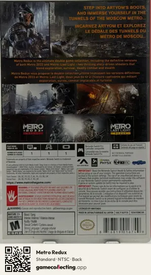 Metro Redux Nintendo Switch, NTSC box back