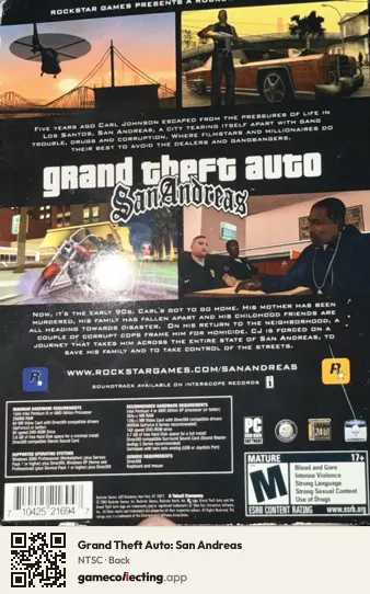 Grand Theft Auto: San Andreas Computer, NTSC box back