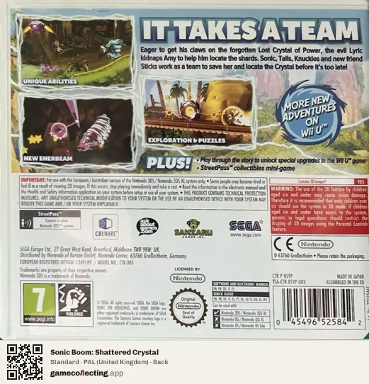 Sonic Boom: Shattered Crystal Nintendo 3DS, United Kingdom box back
