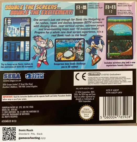 Sonic Rush Nintendo DS, PAL box back