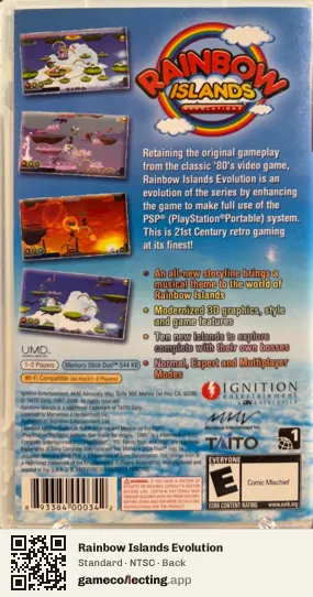 Rainbow Islands Evolution PlayStation Portable, NTSC box back