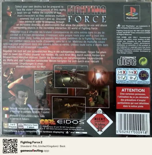Fighting Force 2 PlayStation, United Kingdom box back