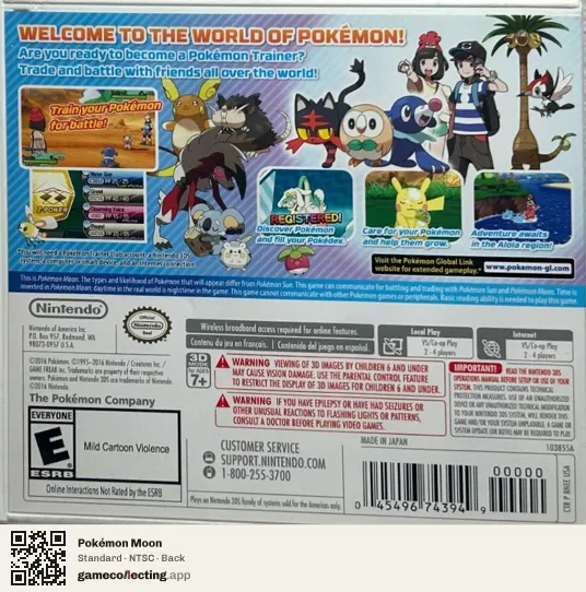 Pokémon Moon Nintendo 3DS, NTSC box back