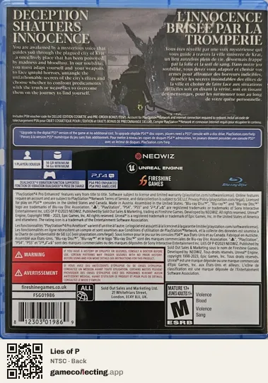 Lies of P PlayStation 4, NTSC box back