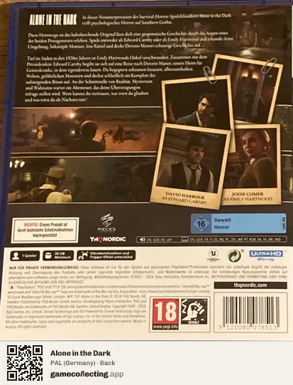 Alone in the Dark PlayStation 5, Germany box back