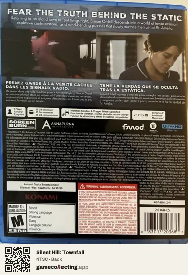 Silent Hill: Townfall PlayStation 5, NTSC box back