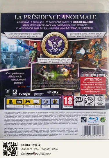 Saints Row IV PlayStation 3, France box back