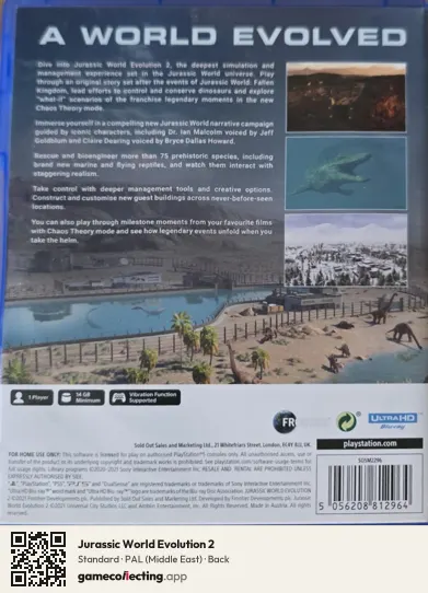 Jurassic World Evolution 2 PlayStation 5, Middle East box back