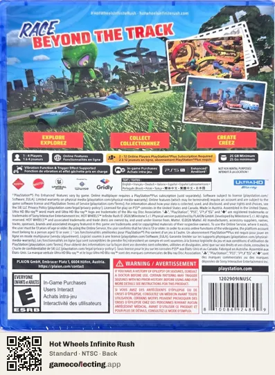 Hot Wheels Infinite Rush PlayStation 5, NTSC box back