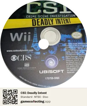 CSI: Deadly Intent Nintendo Wii, NTSC disc