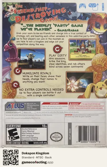 Dokapon Kingdom Nintendo Wii, NTSC box back