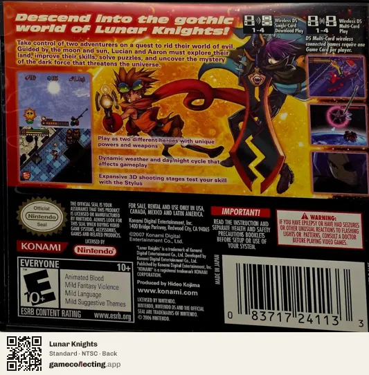 Lunar Knights Nintendo DS, NTSC box back