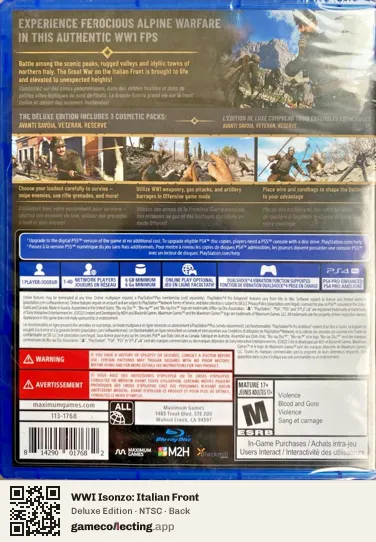 WWI Isonzo: Italian Front PlayStation 4, NTSC box back