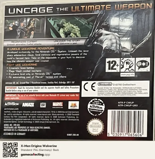 X-Men Origins: Wolverine Nintendo DS, Germany box back