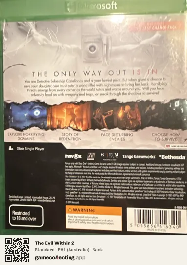 The Evil Within 2 Xbox One, Australia box back