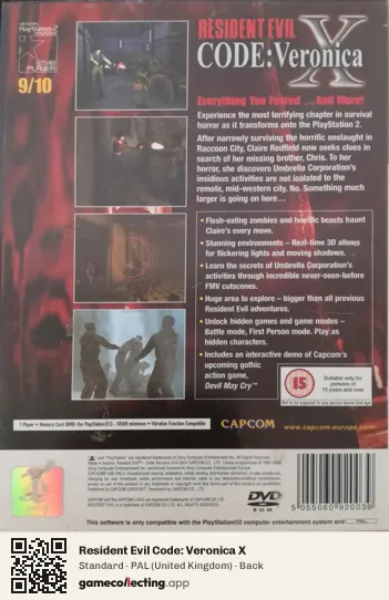 Resident Evil Code: Veronica X PlayStation 2, United Kingdom box back