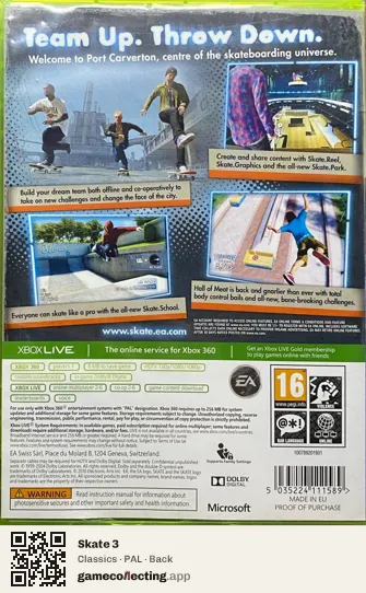 Skate 3 Xbox 360, PAL box back