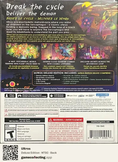 Ultros PlayStation 5, NTSC box back