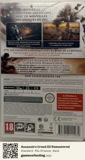 Assassin's Creed III Remastered Nintendo Switch, France box back