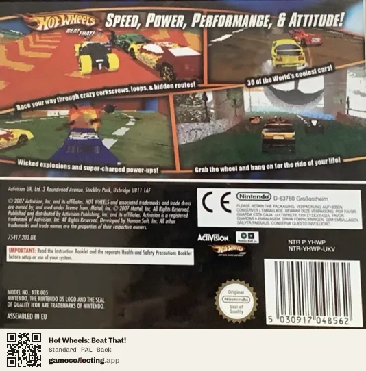 Hot Wheels: Beat That! Nintendo DS, PAL box back