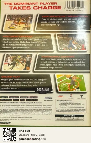 NBA 2K3 Xbox, NTSC box back