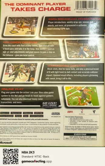 NBA 2K3 Xbox, NTSC box back