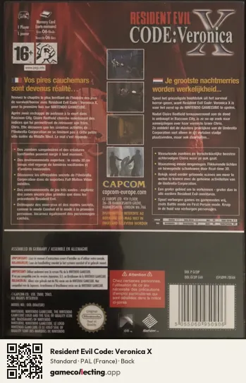 Resident Evil Code: Veronica X Nintendo GameCube, France box back
