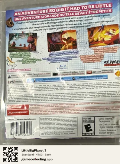 LittleBigPlanet 3 PlayStation 3, NTSC box back