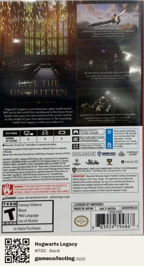 Hogwarts Legacy Nintendo Switch, NTSC box back