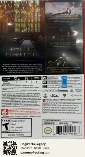 Hogwarts Legacy Nintendo Switch, NTSC box back