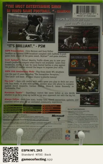 ESPN NFL 2K5 Xbox, NTSC box back