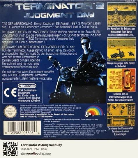 Terminator 2: Judgment Day Game Boy, PAL box back