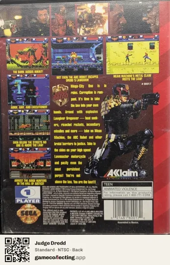 Judge Dredd Sega Mega Drive / Genesis, NTSC box back