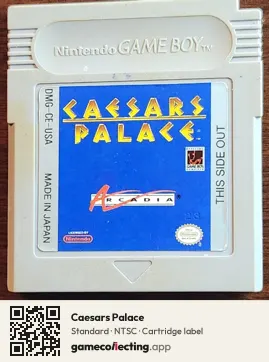 Caesars Palace Game Boy, NTSC cartridge label
