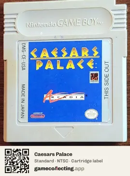 Caesars Palace Game Boy, NTSC cartridge label