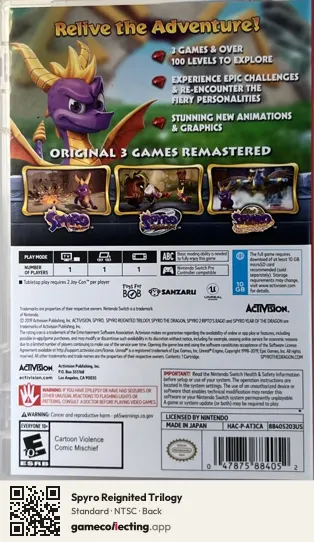 Spyro Reignited Trilogy Nintendo Switch, NTSC box back