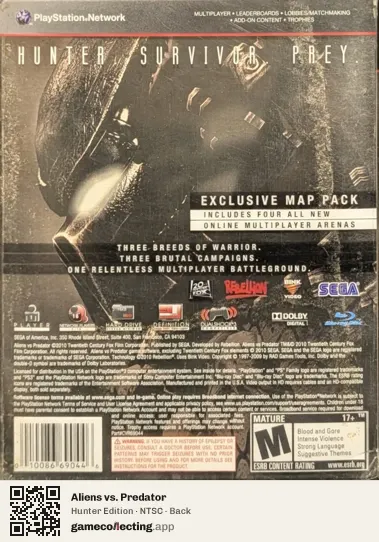 Aliens vs. Predator PlayStation 3, NTSC box back