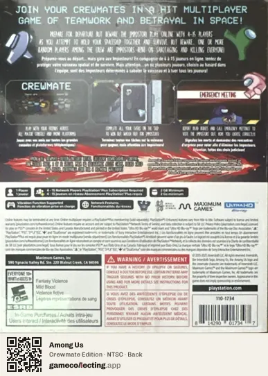 Among Us PlayStation 5, NTSC box back