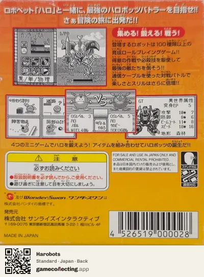 Harobots WonderSwan, Japan box back
