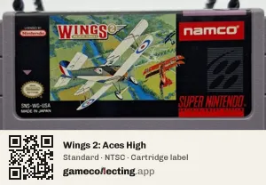 Wings 2: Aces High Super Nintendo Entertainment System, NTSC cartridge label