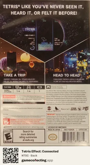 Tetris Effect: Connected Nintendo Switch, NTSC box back