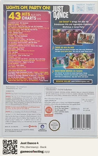 Just Dance 4 Nintendo Wii, Germany box back