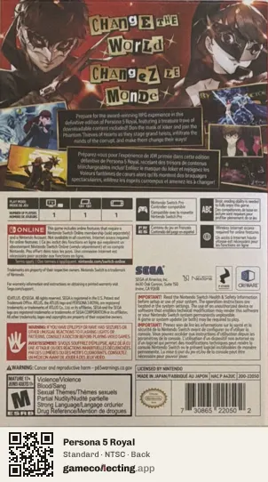 Persona 5 Royal Nintendo Switch, NTSC box back