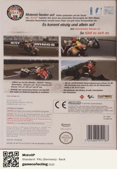 MotoGP Nintendo Wii, Germany box back