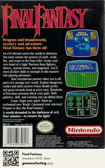 Final Fantasy Nintendo Entertainment System, NTSC box back