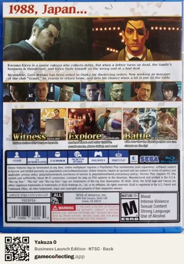 Yakuza 0 PlayStation 4, NTSC box back