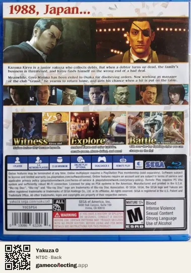 Yakuza 0 PlayStation 4, NTSC box back