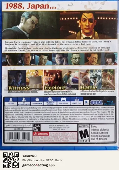 Yakuza 0 PlayStation 4, NTSC box back