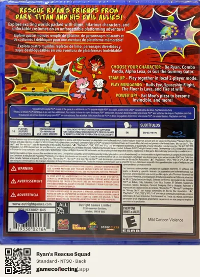 Ryan's Rescue Squad PlayStation 4, NTSC box back