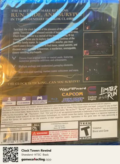 Clock Tower: Rewind PlayStation 4, NTSC box back
